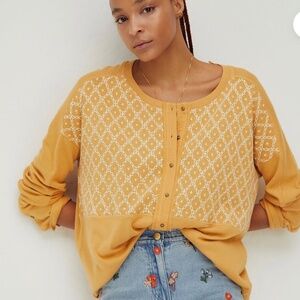 Free People We The Free Yellow Peach Fuzz Oversized Henley Top Size S